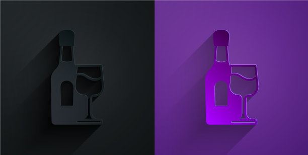 剪纸酒瓶与玻璃图标隔离图片下载