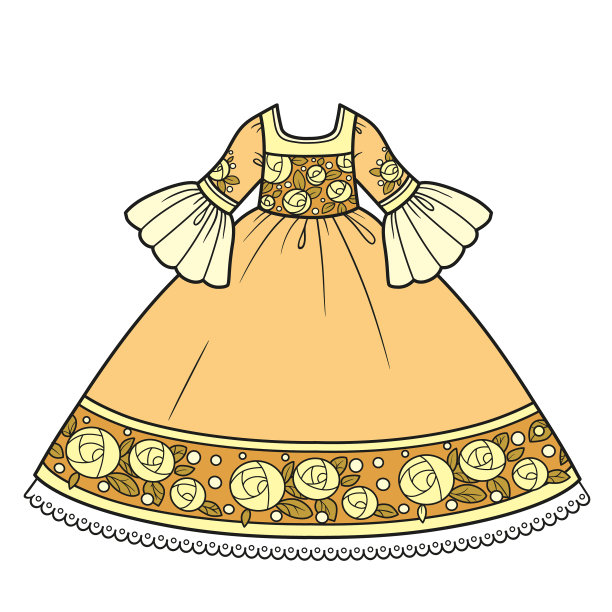 舞会礼服与华丽的裙子和玫瑰刺绣图片下载