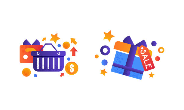 设置购物彩色图标电子商务图片下载