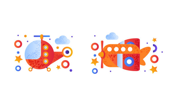 可爱的空中交通工具集合了玩具直升机和飞机图片下载