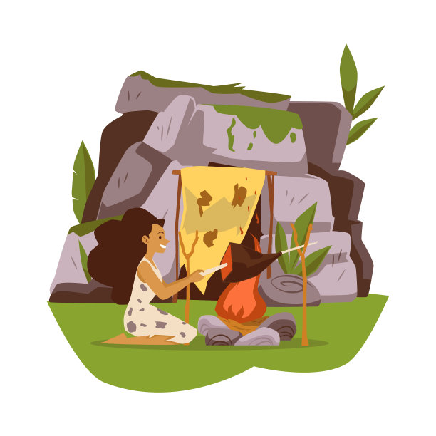 原始古代穴居妇女在石器时代的动物图片下载