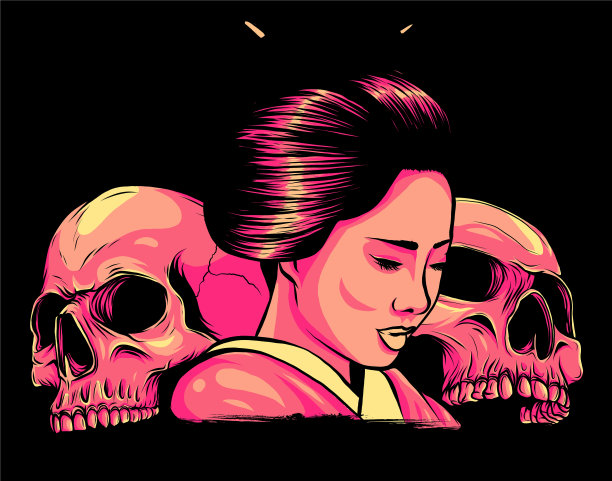 有头骨的艺妓漂亮的日本女孩图片下载