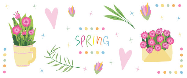 大集五彩缤纷的春天手绘元素图片下载