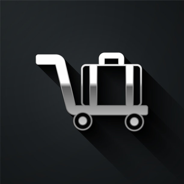 银色手推车手提箱图标孤立在黑色图片下载