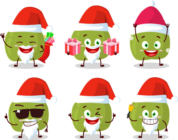 绿苹果卡通圣诞老人表情图片下载