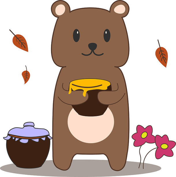 手绘卡通拿着蜂蜜的熊ai矢量元素图片下载