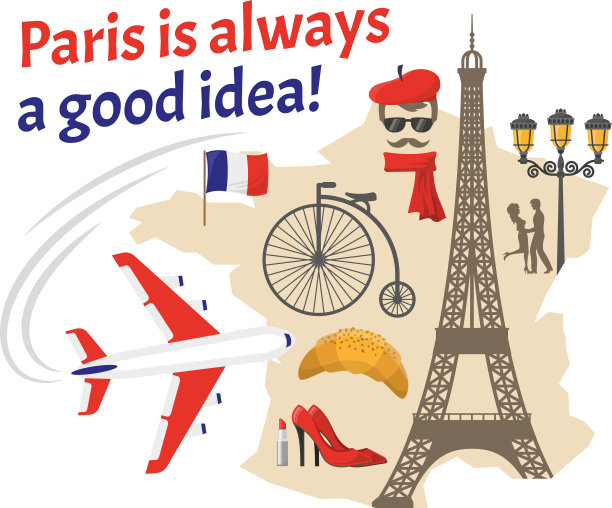巴黎装饰平面图标集图片下载