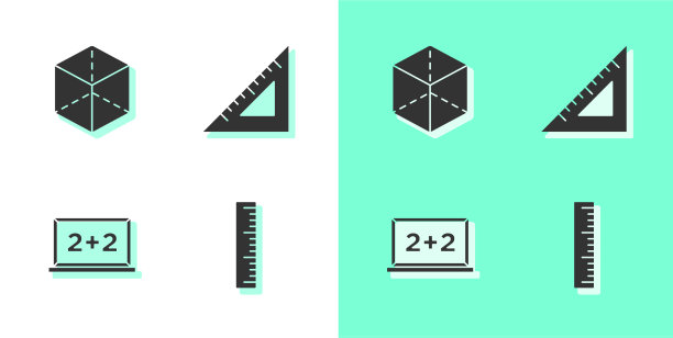 设置尺子、几何图形和立方体黑板图片下载