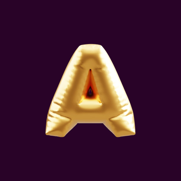 黄金大写字母气球3d插图。三维插图的黄金首都一个字母气球。图片下载