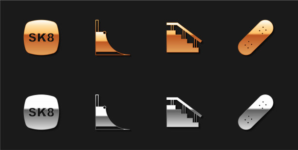 设置滑板公园楼梯与轨道和图标图片下载
