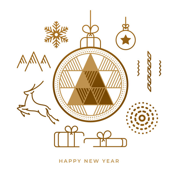 新年快乐贺卡抽象金色图标图片下载