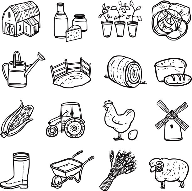 农业黑白色图标设置图片下载