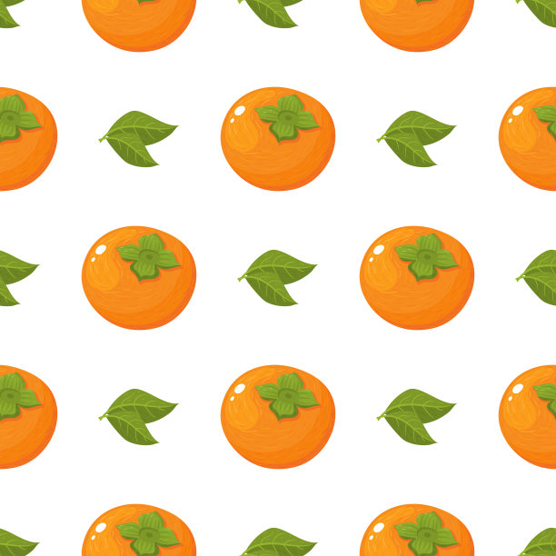 无缝的图案新鲜明亮的柿子果实和叶子孤立在白色的背景。健康生活方式的夏季水果。有机水果。卡通风格。矢量插图的任何设计。图片下载