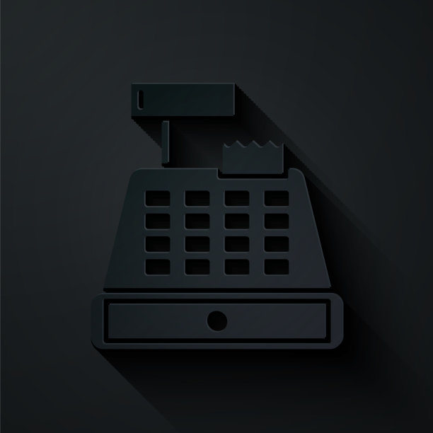 带支票图标的剪纸收银机图片下载