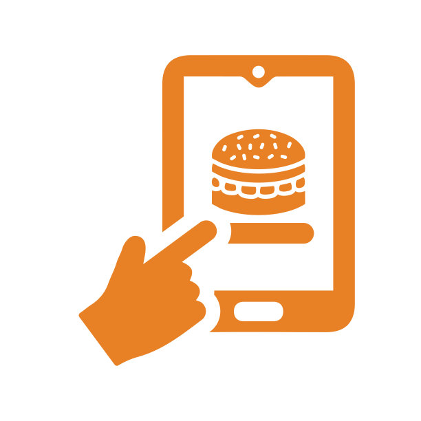 食物，在线，订单图标。橘黄色的向量的设计。图片下载