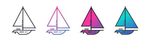 集游艇矢量轮廓风格，线图标孤立图片下载