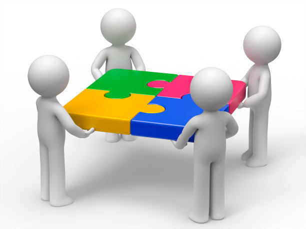 四个正在做拼图的3d人图片下载