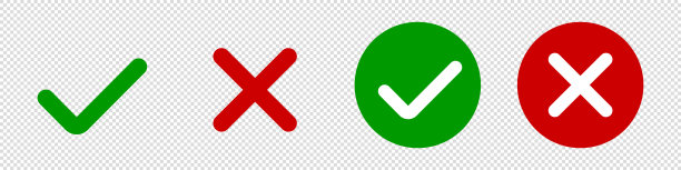 勾选标记图标和X。应用程序或网站的图标。绿色和红色OK和X图标。用于透明背景设计的矢量图标。库存矢量EPS 10图片下载