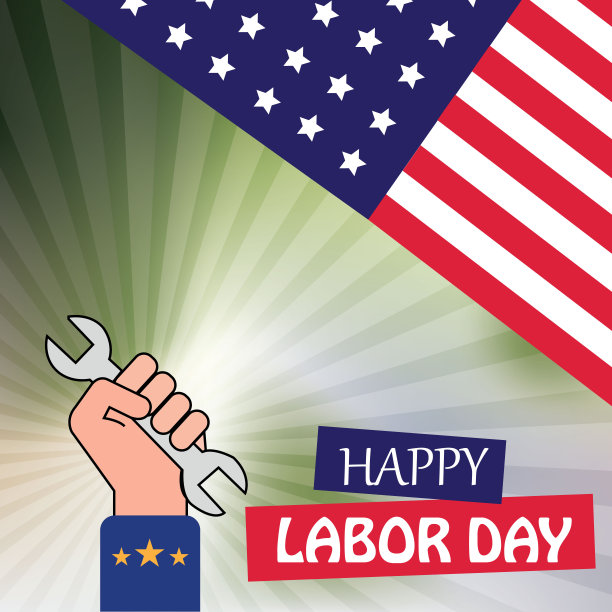 劳动节卡片与手握扳手。向量图片下载