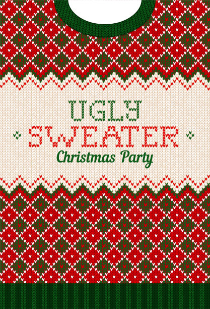 丑毛衣圣诞派对邀请。针织背景图案斯堪的纳维亚装饰品。图片下载