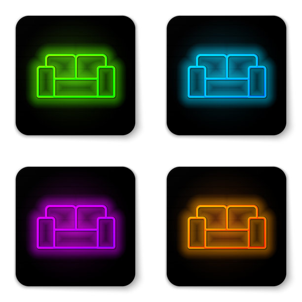 发光的霓虹灯线沙发图标孤立在白色图片下载