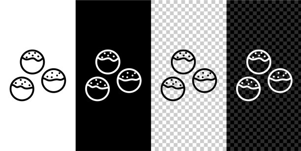 设线章鱼烧图标隔离在黑白上图片下载