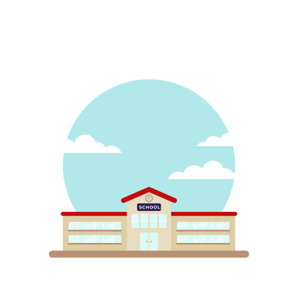 学校建筑。城市景观与天空和云。回到学校。矢量插图，平面设计图片下载