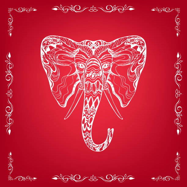 时尚的纹身zentangle华丽的大象头图片下载