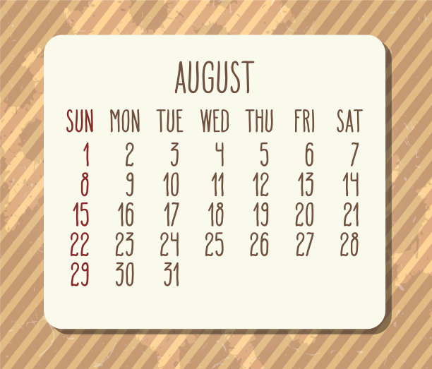 2021年8月，棕色日历，每月vintage图片下载