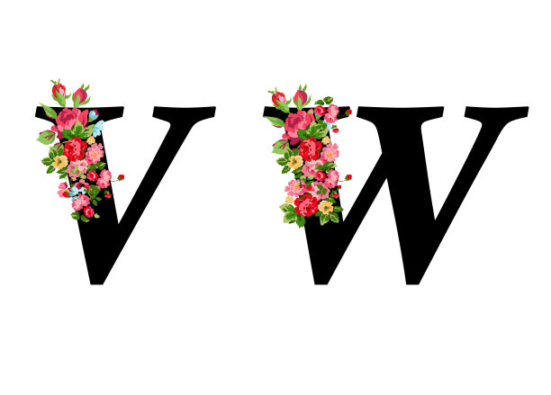 字母v和w用鲜花装饰图片下载