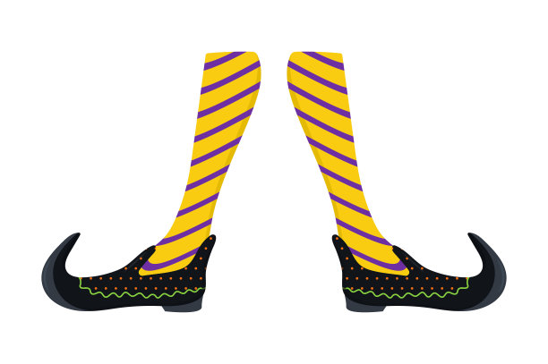 女巫腿向量。万圣节搞笑，吓人的脚靴。图片下载