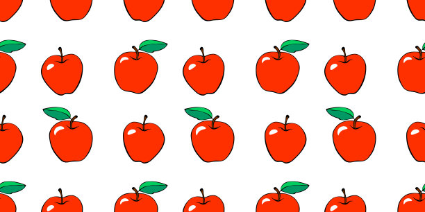 矢量无缝模式与轮廓红苹果。明亮的水果背景和纹理，孤立。对于孩子，学校设计，收获，园艺和感恩节的主题。图片下载