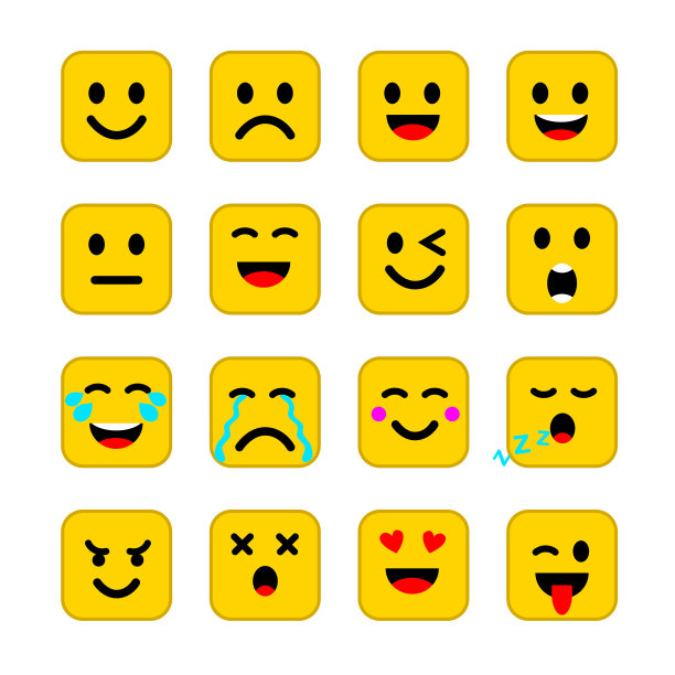 向量正方形微笑或表情符号与不同的风格，表达。图片下载
