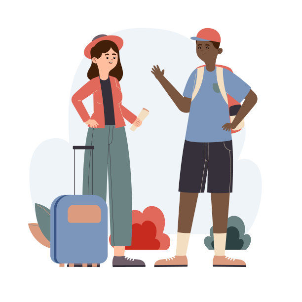 手绘扁平游客与行李矢量插图图片下载