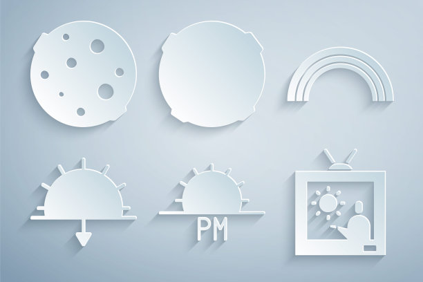 日落，彩虹，天气预报，月亮和图标。向量图片下载