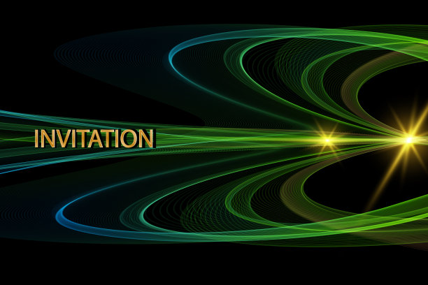 蓝绿色透明波浪波浪设计在黑色背景邀请图片下载