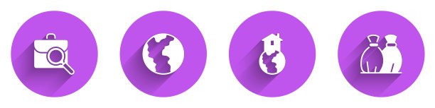 设定工作搜索，全球经济危机，无家可归者庇护所和垃圾袋图标的长影子。向量图片下载