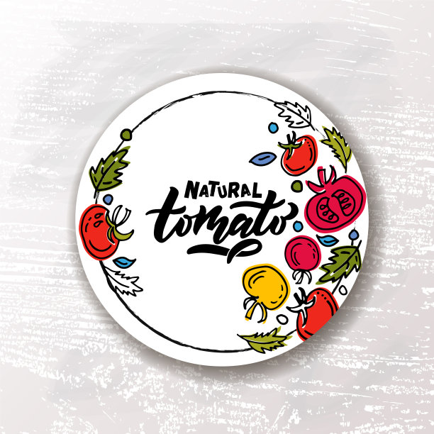 手工素描的番茄产品刻字印刷。农贸市场概念，有机食品，天然产品设计，果汁，酱汁，番茄酱。番茄标志，徽章，图标。番茄标志，横幅，传单图片下载