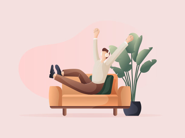 男人躺在沙发上放松一下。图片下载