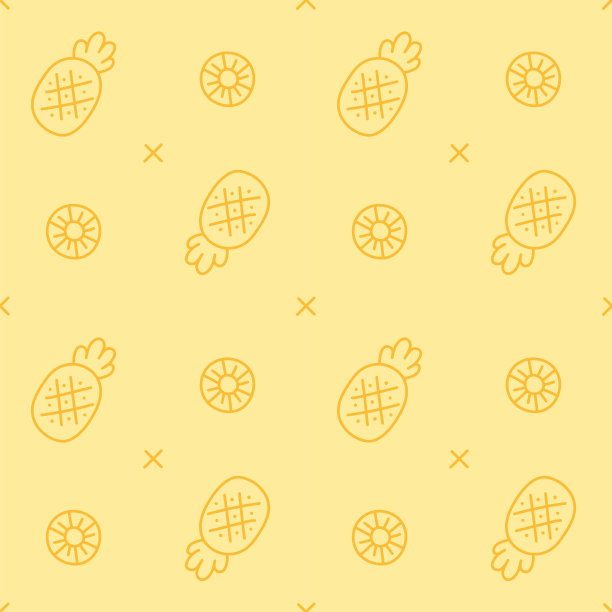 轮廓平面最小菠萝矢量图案设计黄色单调背景可编辑的描边。采购产品卡通插图布，野餐垫，织物图案，纺织品，瓷砖，围巾，包装纸。图片下载