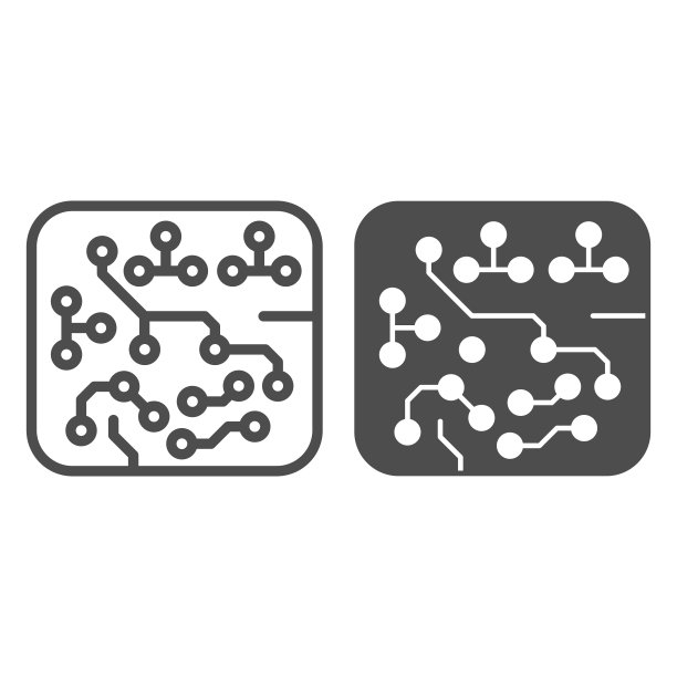 印刷电路板正方形形状与二极管线和固体图标，电子概念，白色背景上的PSB矢量标志，轮廓风格图标的移动概念和网页设计。矢量图形。图片下载