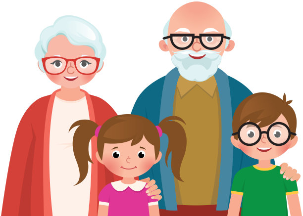 祖母和祖父拥抱他们的孙子矢量插图图片下载