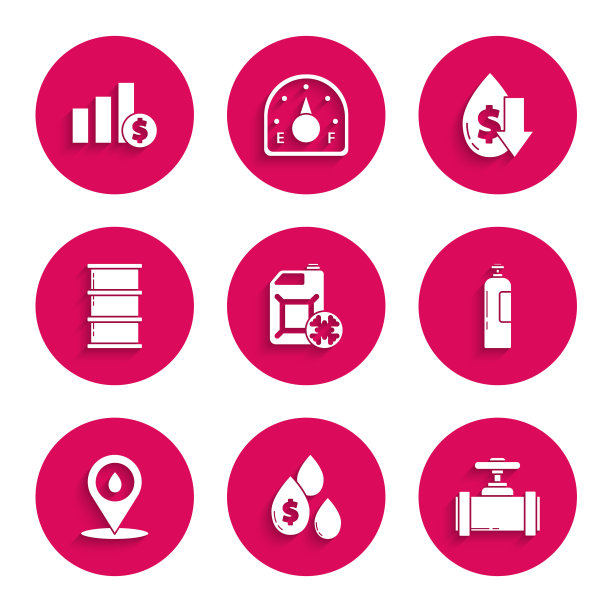 防冻罐、工业金属管道和阀门、工业气瓶、汽油燃料位置、原油价格下跌和饼图信息图表图标素材矢量图图片下载