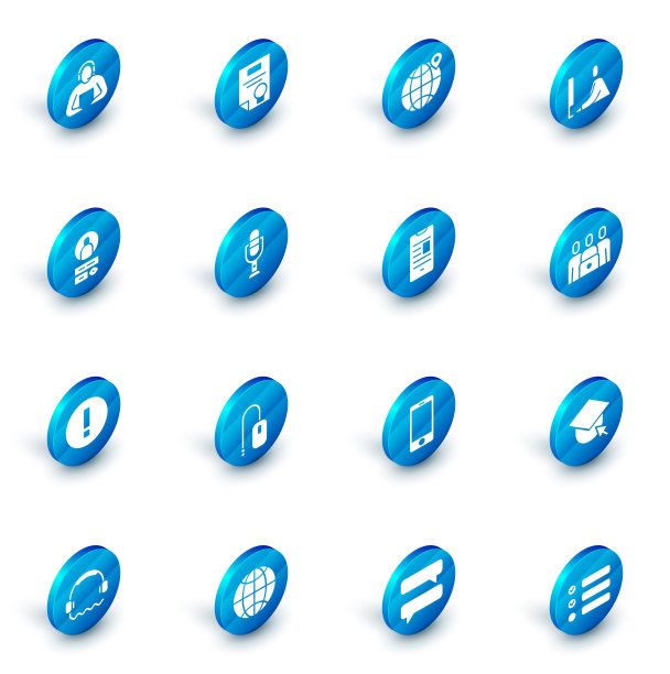 设置证书模板，全球位置，学生工作笔记本电脑，创建帐户屏幕，信息，麦克风，在线课程和书籍移动图标。向量图片下载