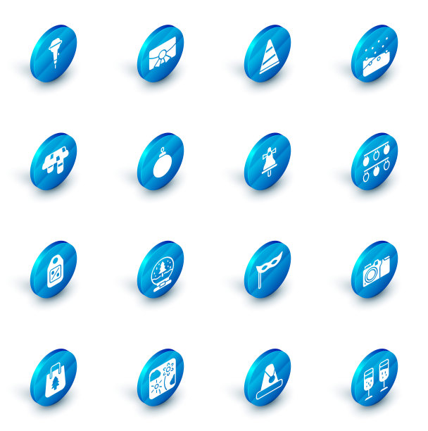 圣诞节明信片、派对帽、降雪和冬季围巾图标矢量素材图片下载