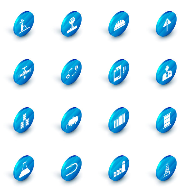 套仪表刻度，工人安全帽，三角形惊叹号，漏水破管，桶油，石油交易所，商人股票市场交易员和合同资金和笔图标。向量图片下载