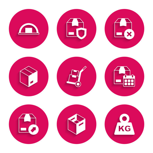 设置手推车和箱子，纸箱纸板，重量，纸板日历，和仓库图标。向量图片下载