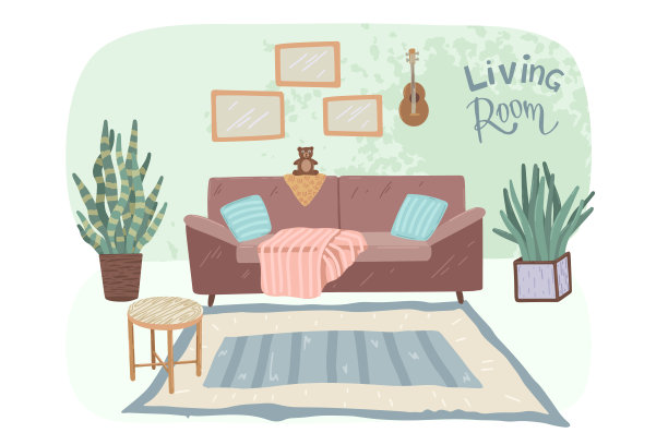 客厅室内设计。北欧风格。矢量图图片下载