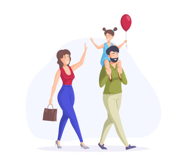 幸福家庭母亲，父亲和女儿一起走。愉快的父母花时间陪孩子图片下载