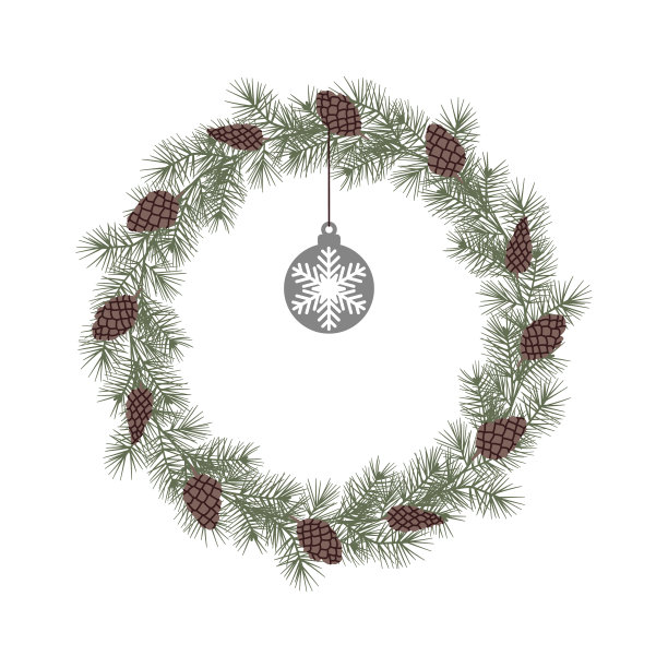 手绘向量插图的圣诞松球和圆锥体花环。孤立在白色背景上。图片下载